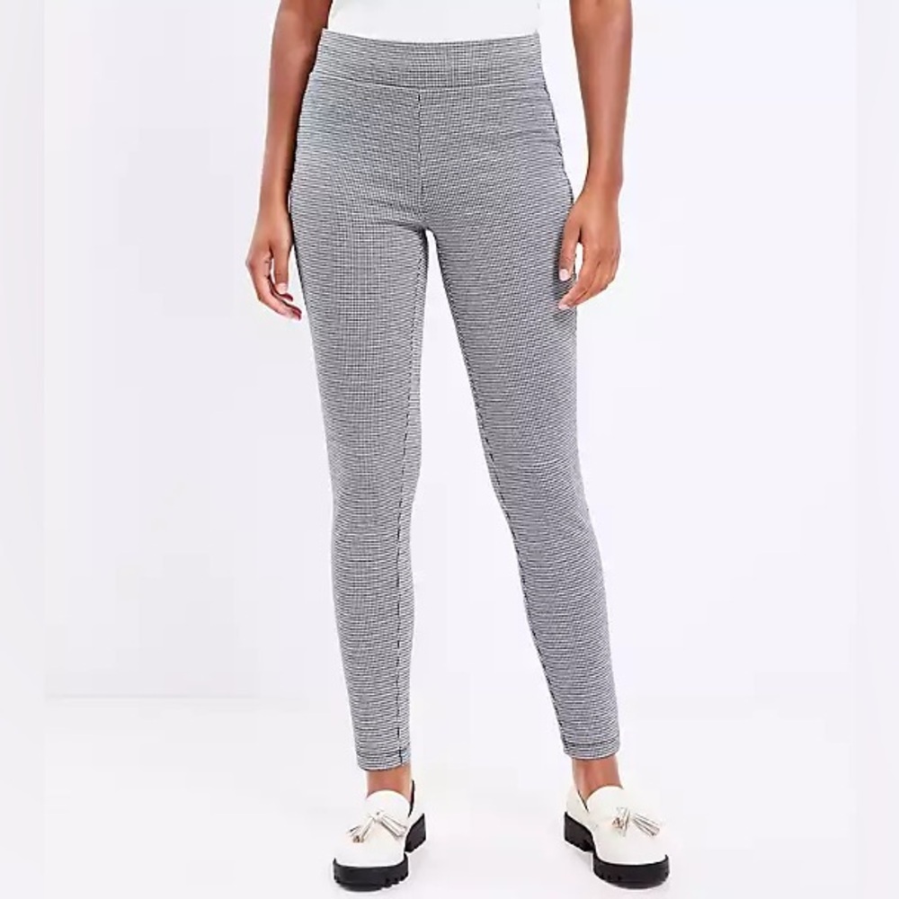 LOFT 6 Black White Houndstooth High Waist Skinny Side Zip Legging Pants